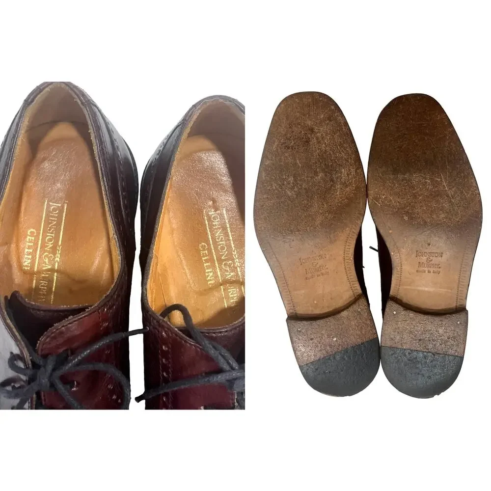 Johnston & Murphy Cellini OXBLOOD Wingtip Oxfords ITALY Brogues | 10M